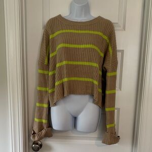 Striped Tan and Neon Yellow Women's Sweater